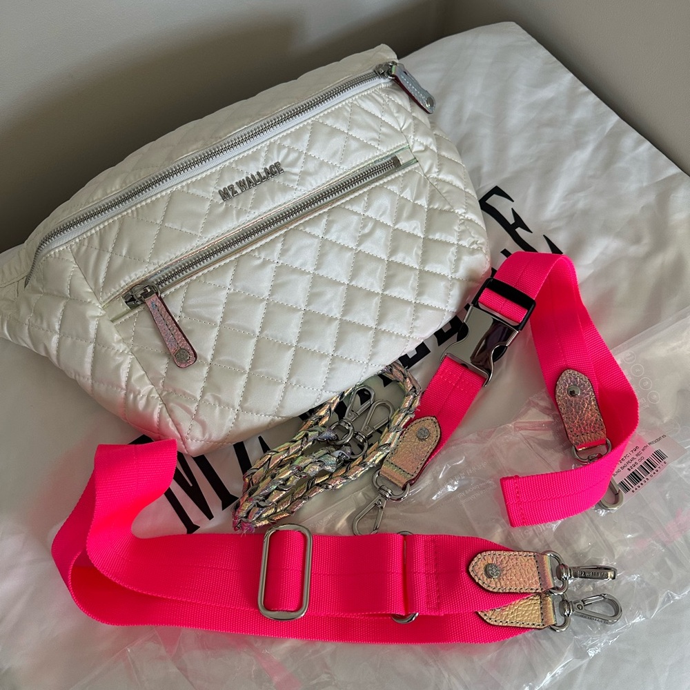 MZ Wallace Crosby Sling in White/Hot Pink/ Iridescent